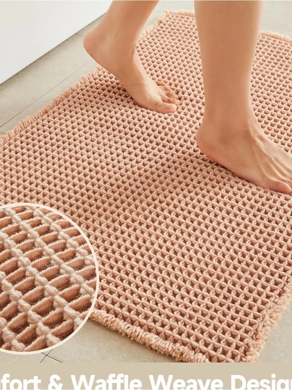 Plush Peach Waffle Bath Mat - Soft Absorbent Bathroom Rug